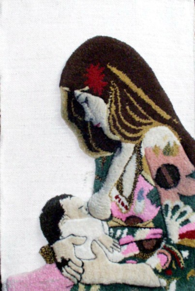 jute wool wall hanging mother-baby